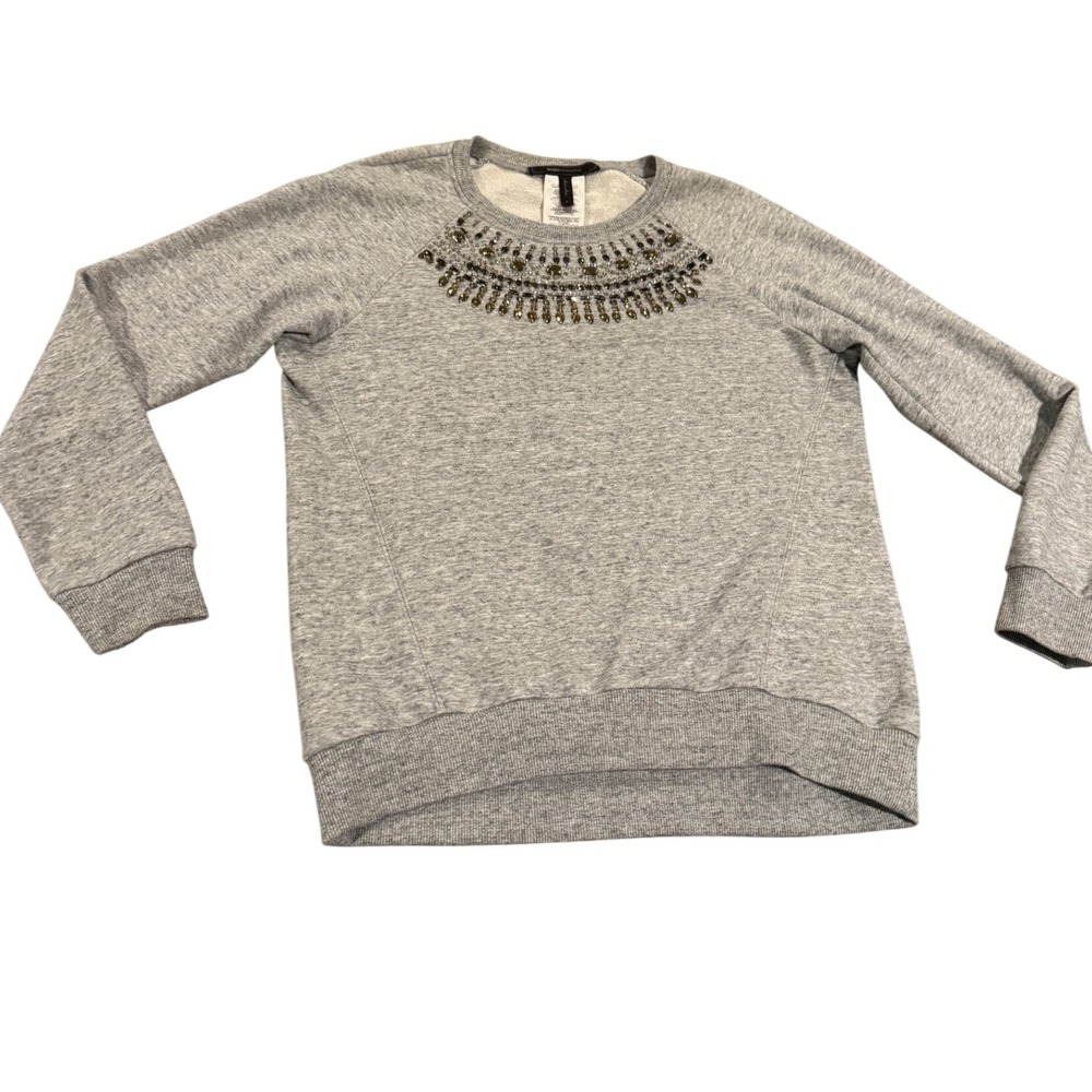 BCBGMAXAZRIA‎ Women Grey Embellished Crew Neck Sweatshirt Size S